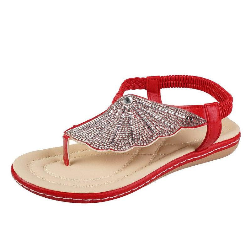 Cheky - New Rhinestone Shell Flip-Flops Sandals Summer Beach Shoes For Women Fashion Casual Low Heel Flat Slides Slippers