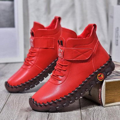 Cheky - Women Snow Boots Winter Warm Lace Up Plush Ankle Boots With Sewing Thread Design New Waterproof Non-slip Platform Cozy Shoes