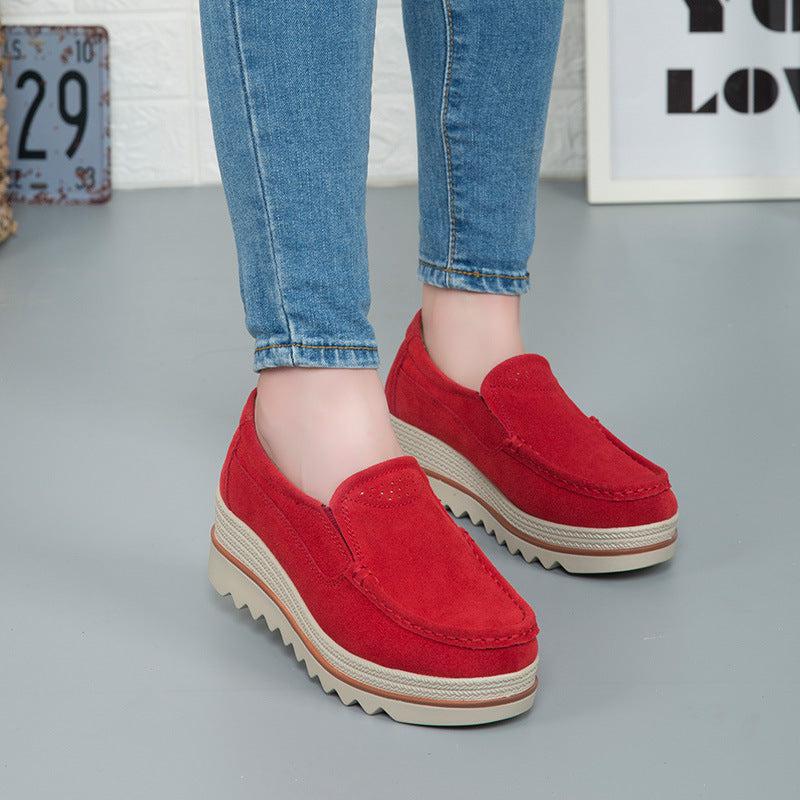 Cheky - Thick-soled Flat Shoes Anti-slip Suede Height Increasing Shoes For Women