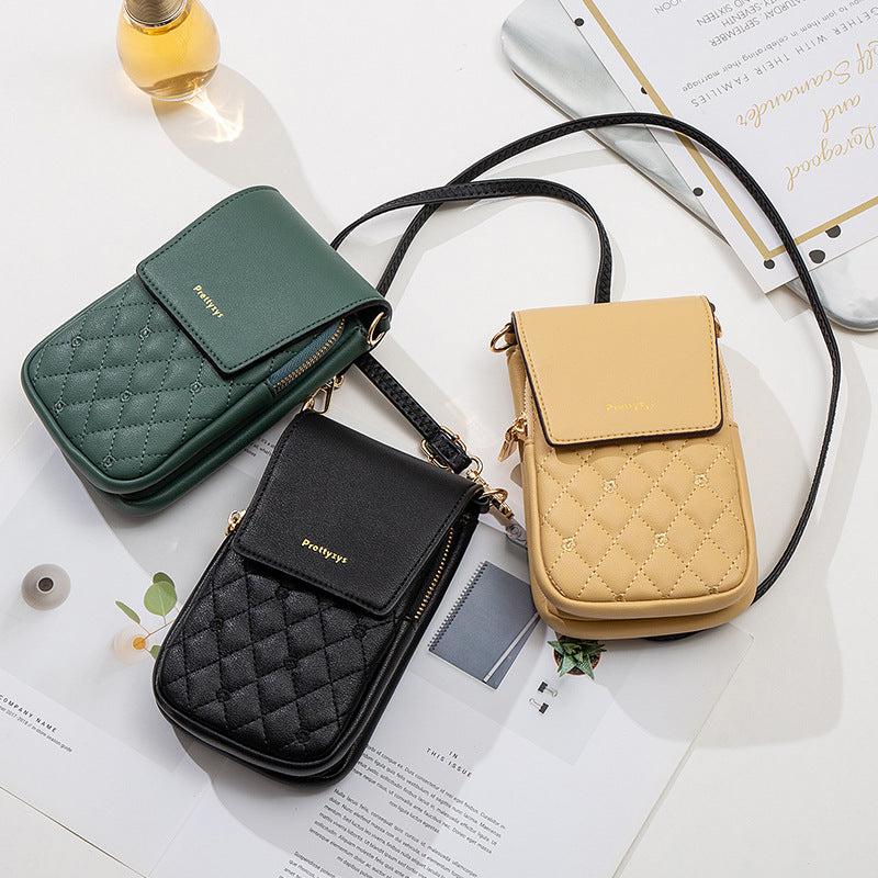 Cheky - Plaid Sewing Design Mobile Phone Bags For Women Simple Buckle Multifunctional Crossbody Shoulder Bag