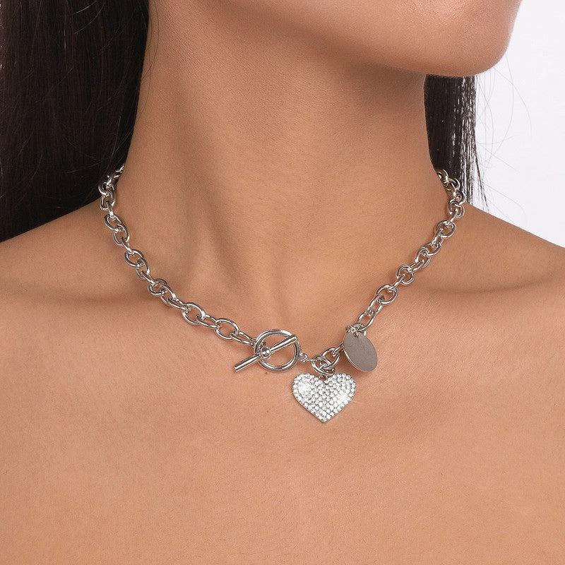 Cheky - Women's Round Heart Shape With Diamond Necklace