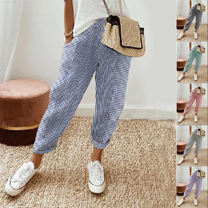 Cheky - Women's Striped Print Trousers Summer Fashion Casual Loose Pants