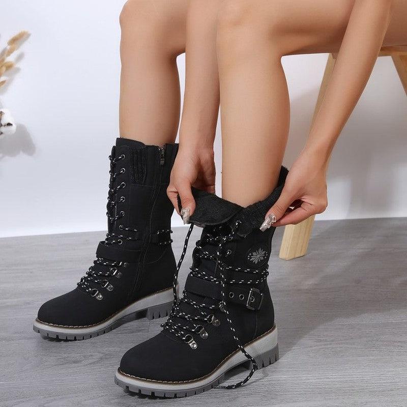 Cheky - Plus Size Boots Women's Outer Wear Cloth Square Heel Side Zipper