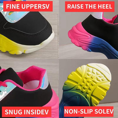 Cheky - INS Style Rainbow Color Sports Shoes For Women Thick Bottom Lace-up Sneakers Fashion Casual Lightweight Running Walking Shoes