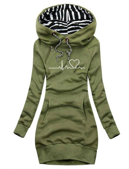 Cheky - Heart Print Long Clothes Women Hoodie Sweatshirt Pullover Tops