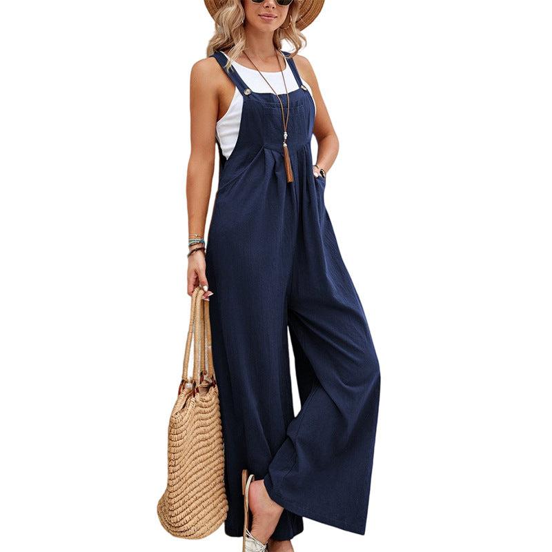 Cheky - Women Long Bib Pants Overalls Casual Loose Rompers Jumpsuits With Pockets