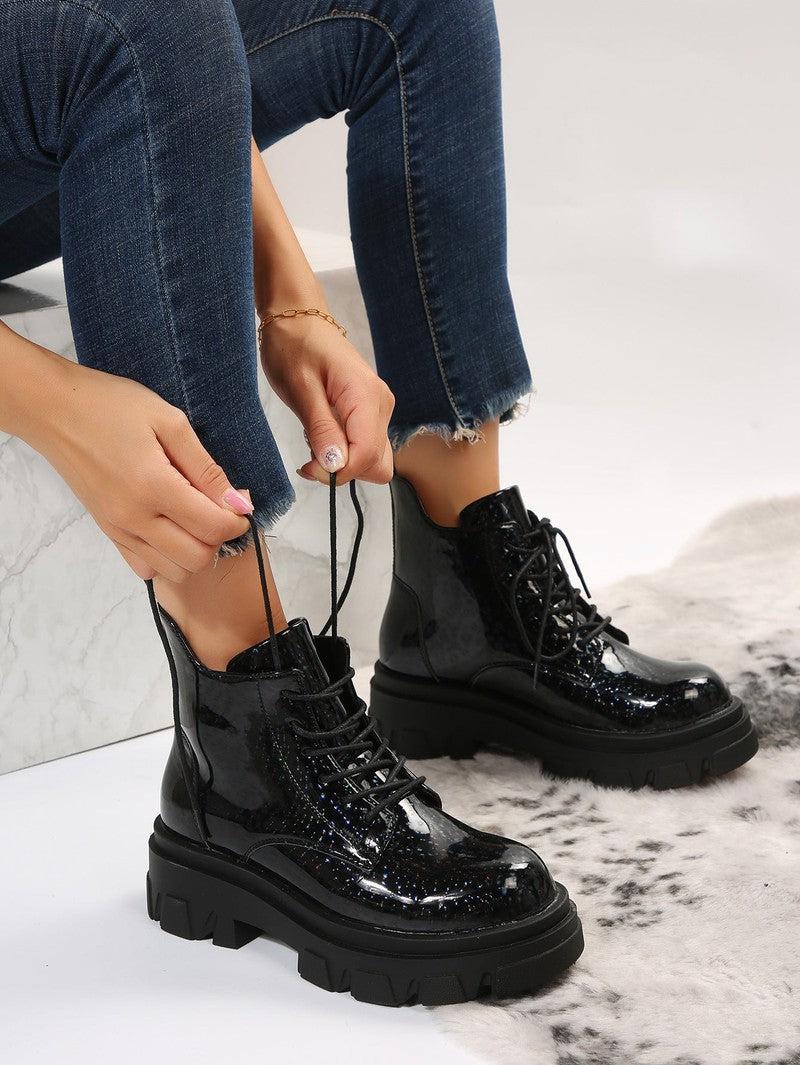 Cheky - High-rise Glossy Low-top Women's Boots