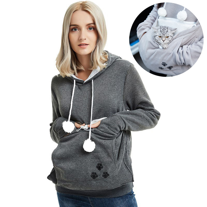 Cheky - Cute Hoodies Pullover Sweatshirts With Pet Pocket For Cat Clothes Winter Women