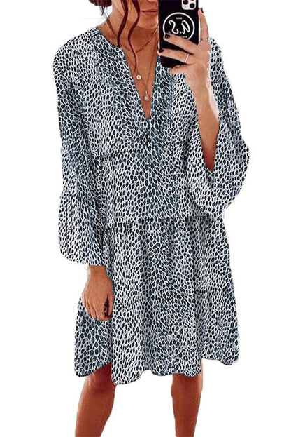 Cheky - Women's Clothing Leopard Print V-neck Plus Size Loose Long Sleeve Dress