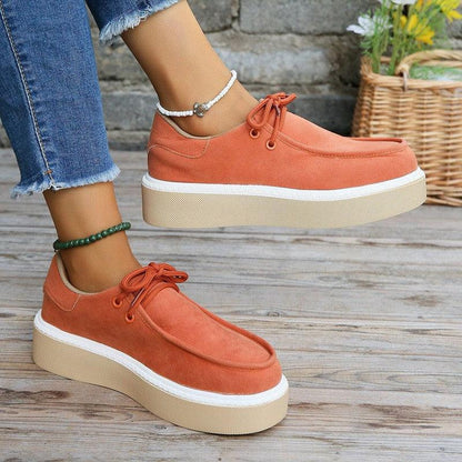 Cheky - New Thick Bottom Lace-up Flats Women Solid Color Casual Fashion Lightweight Walking Sports Shoes