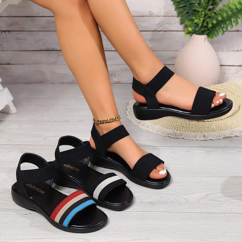 Cheky - Fashion Color-block Elastic Sandals Summer Fashion Fish Mouth Flat Shoes For Women