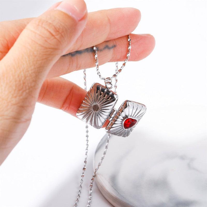 Cheky - Retro Opening And Closing Love Zircon Album Box Necklace Ins Personalized Necklace Clavicle Chain Jewelry For Women Valentine's Day