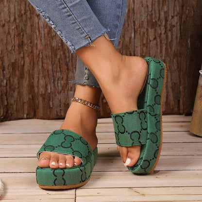 Cheky - Print Thick-soled Flat Slippers Summer Fashion Casual Outdoor Beach Shoes For Women