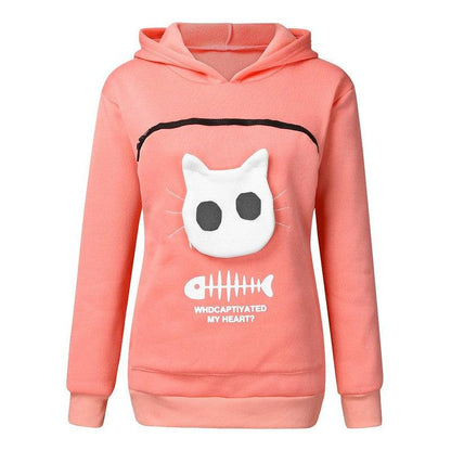 Cheky - Women Hoodie Sweatshirt With Cat Pet Pocket Design Long Sleeve Sweater Cat Outfit