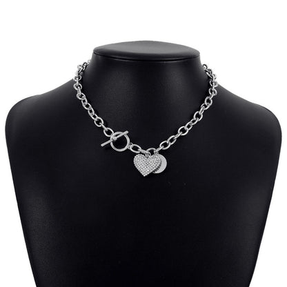 Cheky - Women's Round Heart Shape With Diamond Necklace