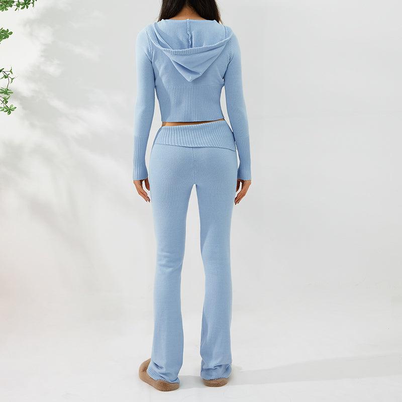 Cheky - Hoodie Suit Women Leisure Sexy Zip Long Sleeve Sweater And High Waist Long Pants Set