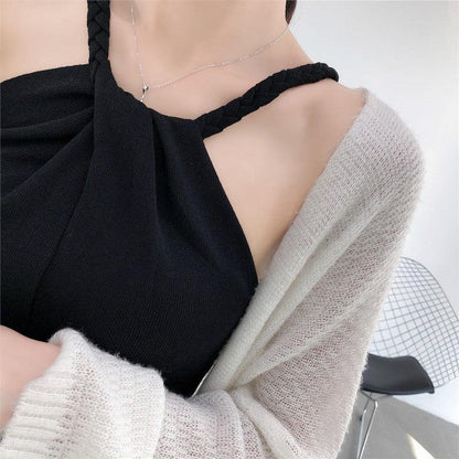 Cheky - Off-the-shoulder Knitted Camisole Women's New Sexy Outer Wear