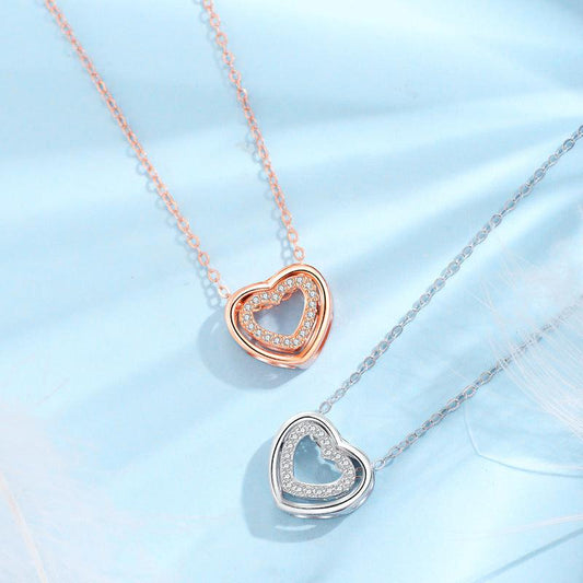 Cheky - S925 Sterling Silver Heart To Heart Pendant Necklace