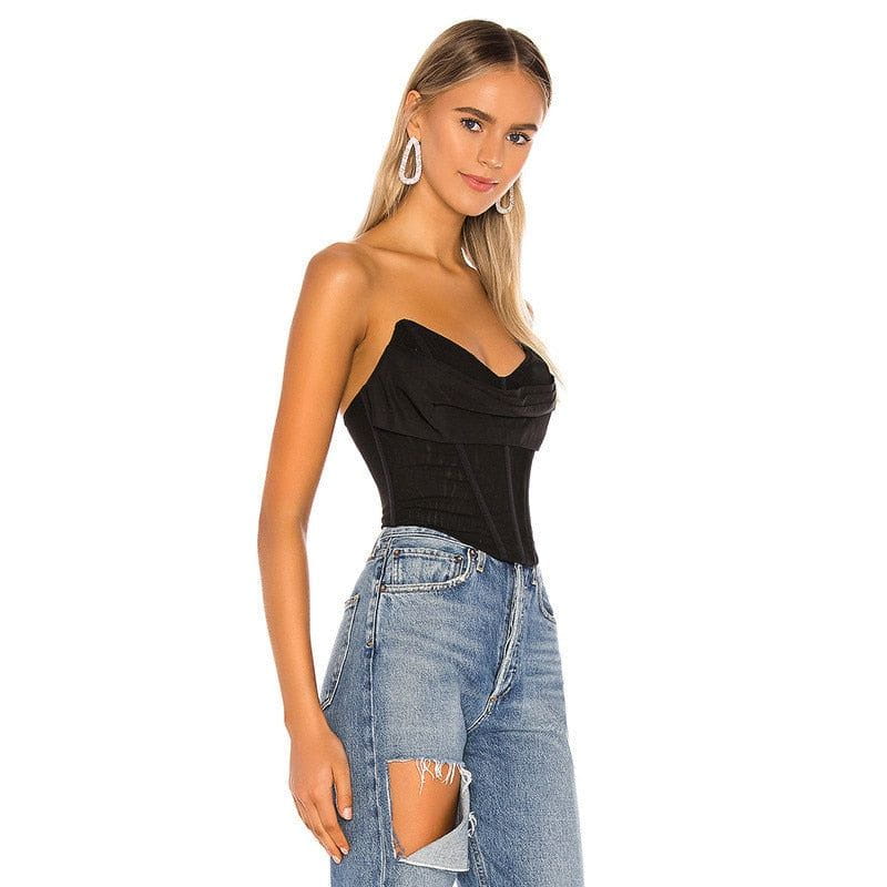 Cheky - Skinny Off Shoulder Tank Top Women White Sleeveless Sexy Strapless Female Top Spring Streetwear Slim Mesh Crop Top