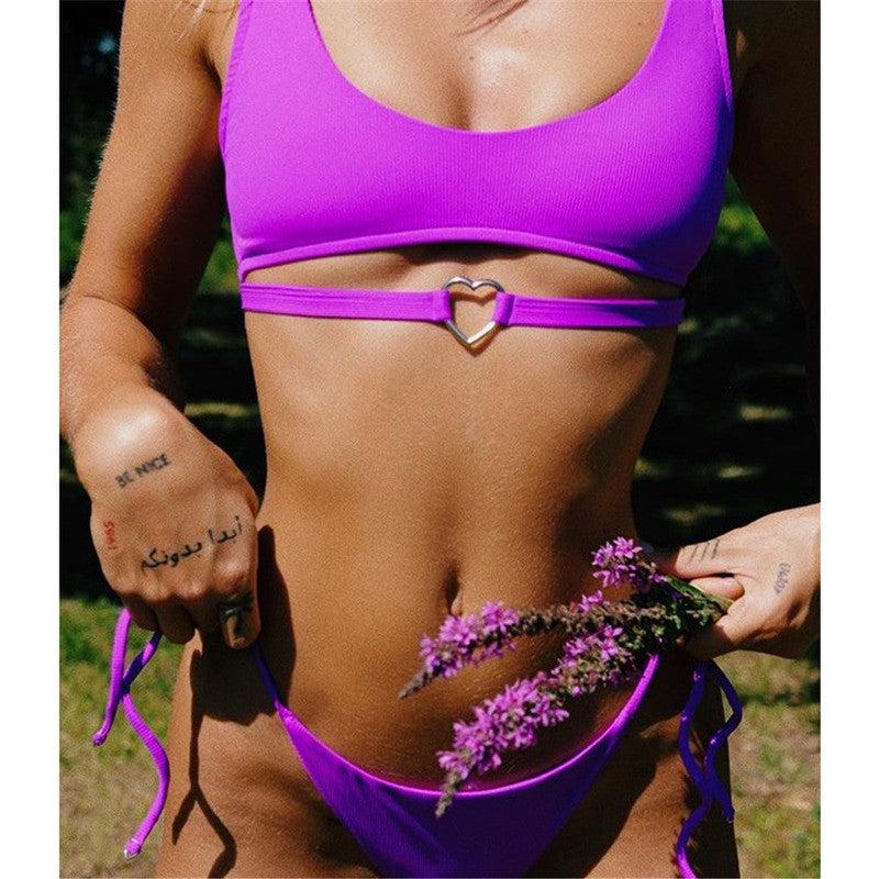 Cheky - Bikini European And American Style Sexy Split Swimsuit Solid Color New Female Bikini Love Strap