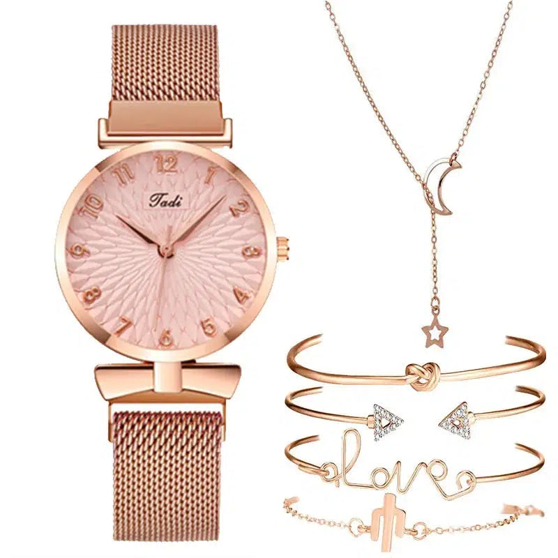 Cheky - Luxury Women Watches 6pcs Set Elegant Female Wristwatches Magnetic Mesh Band Rose Woman Watch Bracelet montre femme reloj mujer