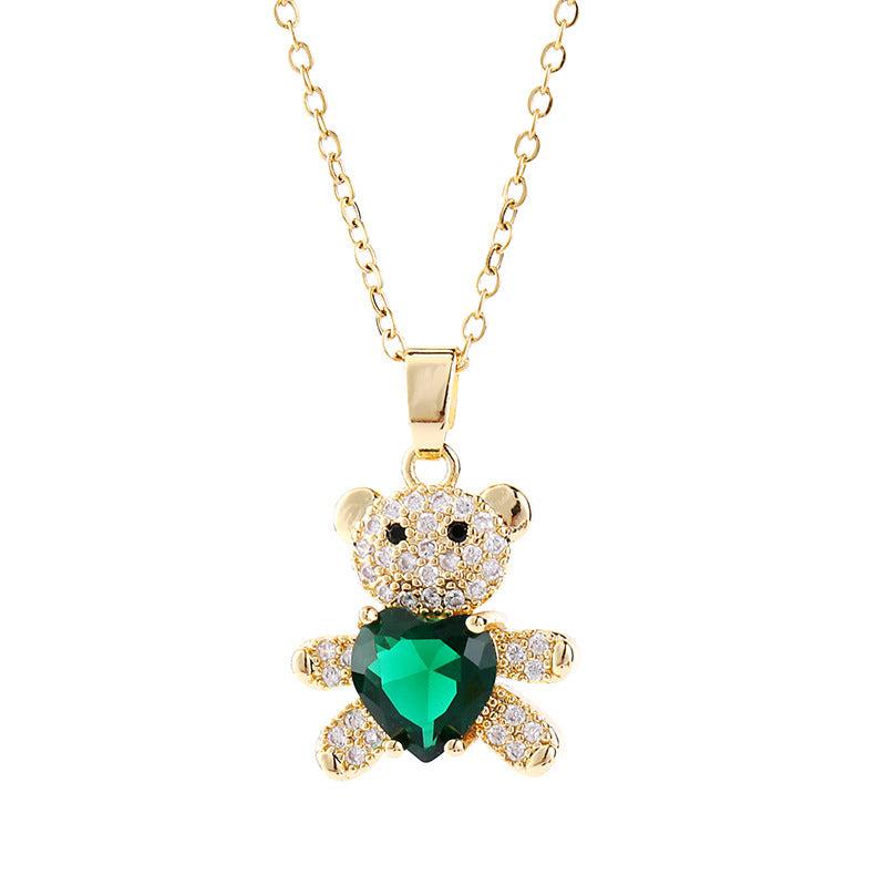 Cheky - Copper Micro Inlaid Zircon Bear Love Gem Necklace