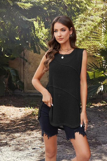 Cheky - Round Neck Hollow Vest Women's Knitwear