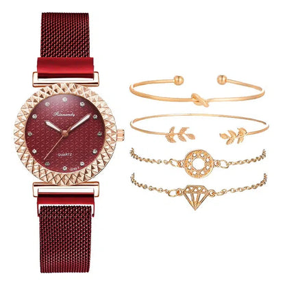 Cheky - 5PCS Women Watch Set Luxury Rose Gold Dress Quartz Watch Bracelet Ladies Sports Wrist Watch Clock Gift Women Relogio Feminino