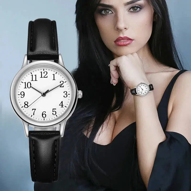 Cheky - Japan Movement Women Quartz Watch Easy to Read Arabic Numerals Simple Dial PU Leather Strap Lady Candy Color