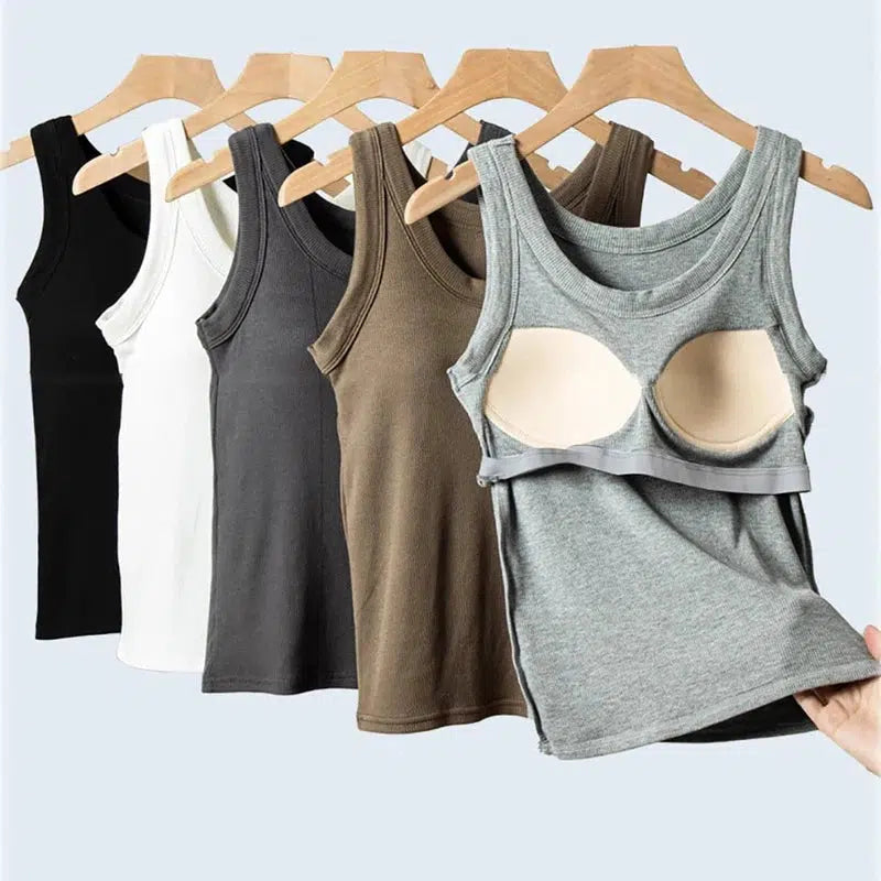 Cheky - Modal Ribbed Camisole with Padded Bust Women Sleeveless Undershirt Summer Solid Color Outerwear Concealing Side Cleavage C4875