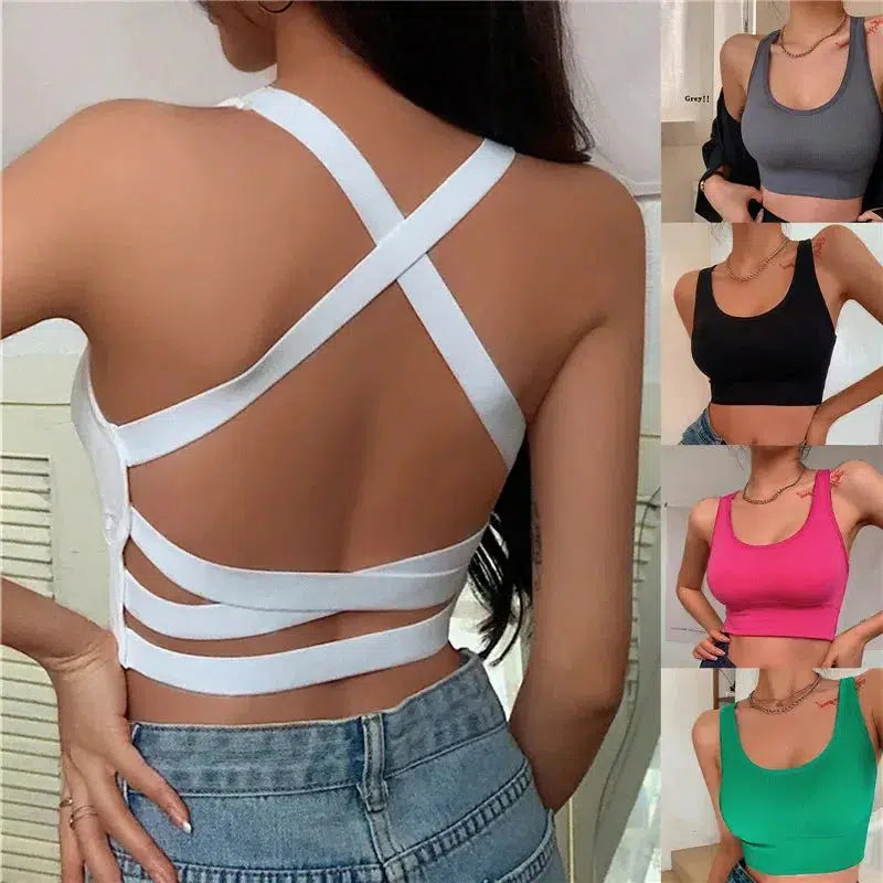 Cheky - Sexy Women Vest Crop Top Sleeveless Vests Beach Women Sports Vest Tops Camisole Party Backless Suspenders Straps Underdress