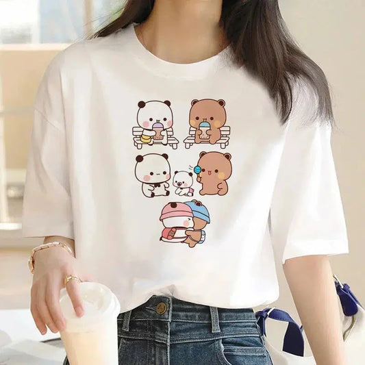 Cheky - Cute Bear LOVE T Shirt Women Bubu Dudu Couple Tops tee summer Short Sleeve tshirts female Korean Casual girl t-shirt camisetas