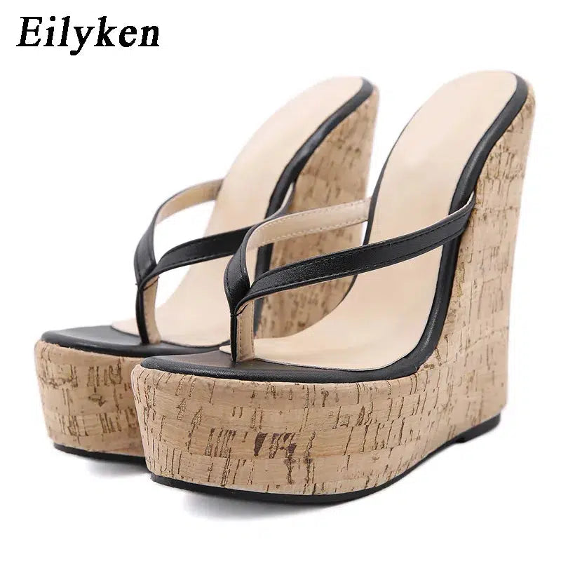 Cheky - Eilyken Designer High Heels Platform Wedges Women Slippers Summer Pinch Toe Slide Shoes Female Sandals Large Size 35-42