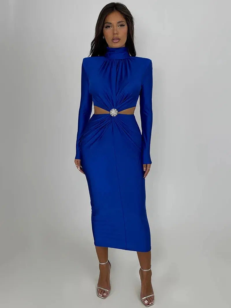 Cheky - Hollow Out Turtleneck Maxi Dress - Sexy Autumn/Winter Club Wear