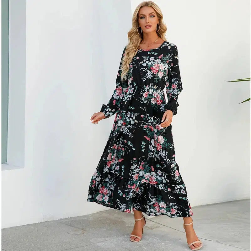 Cheky - 2023 Sping Summer Bohemian Women Maxi Dress Casual Long Sleeve High Waist Beach Woman Chiffon Dresses Floral Vestidoes Mujer New