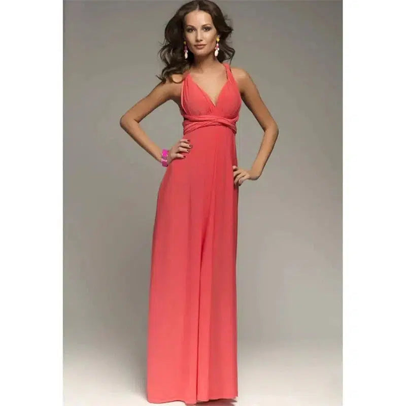 Cheky - Convertible Wrap Maxi Dress - Sexy Red Boho Party Wear