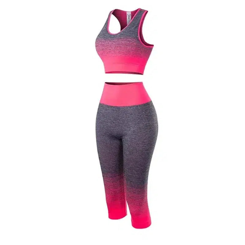 Cheky - 2 Piece Sets Womens Outfits Yoga Set Elastic Gradual Changing Sports Bra Tights Yoga Suit Set Fitness Workout Sports Leggings