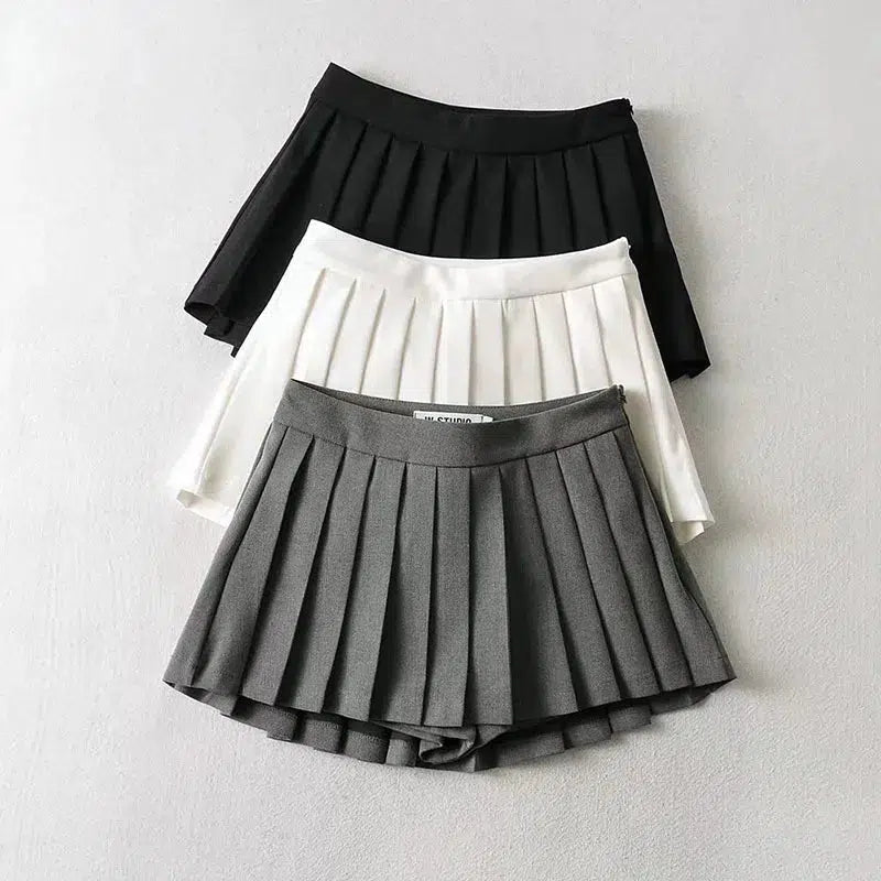 Cheky - Zoki Sexy Women Pleated Skirts High Waist Summer Vintage Mini Skirts Korean Tennis Student White Designed Dance Skirt