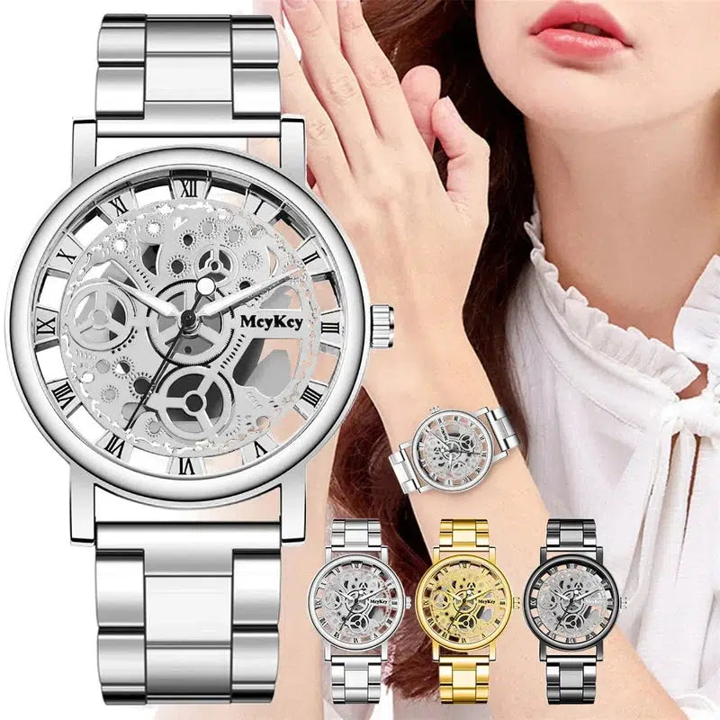 Cheky - New Fashion Top Women Hollow Skeleton Faux Mechanical Watch Ladies Metal Mesh Quartz Wrist Watches For Female Relogio Feminino