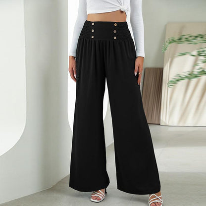 Cheky - Fashion Straight Wide Leg Pants Elastic High Waist Casual Trousers For Women