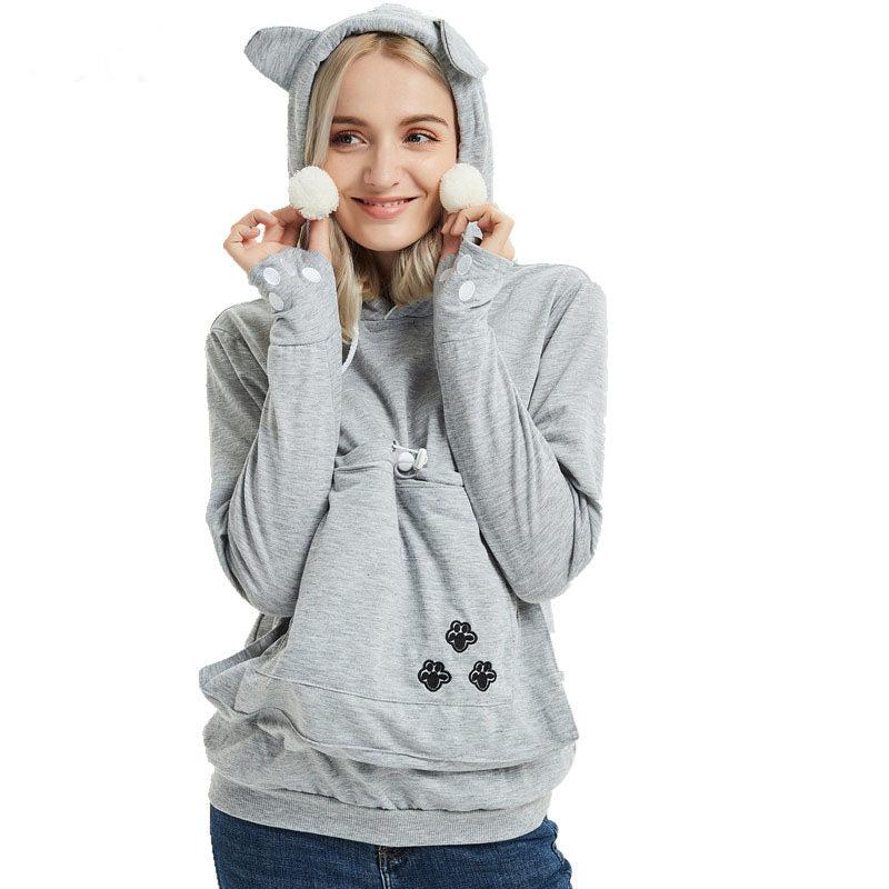 Cheky - Cute Hoodies Pullover Sweatshirts With Pet Pocket For Cat Clothes Winter Women