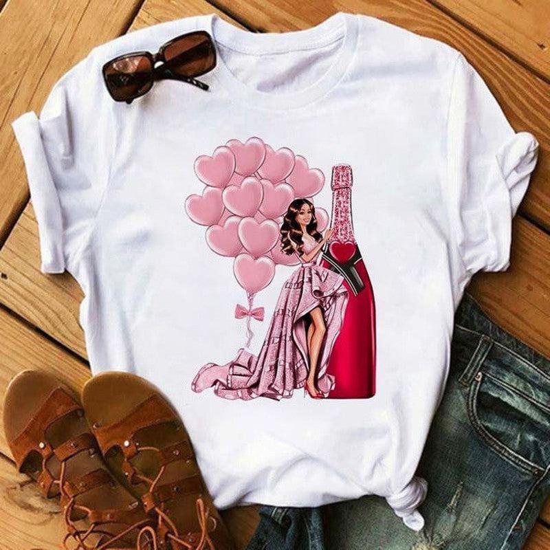 Cheky - T-shirt Kawaii Rose Gold Wine Glass