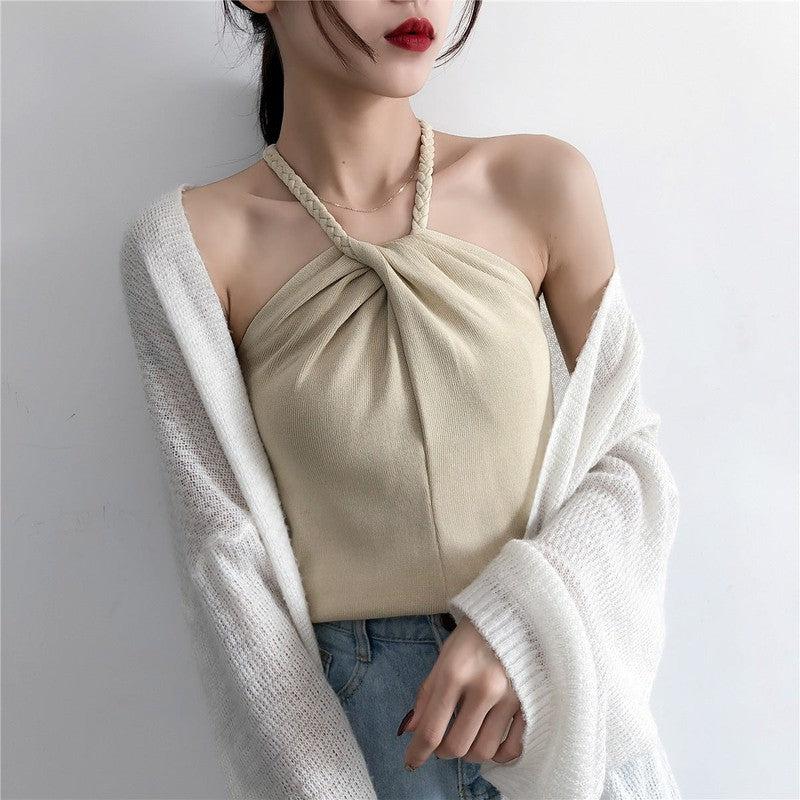 Cheky - Off-the-shoulder Knitted Camisole Women's New Sexy Outer Wear