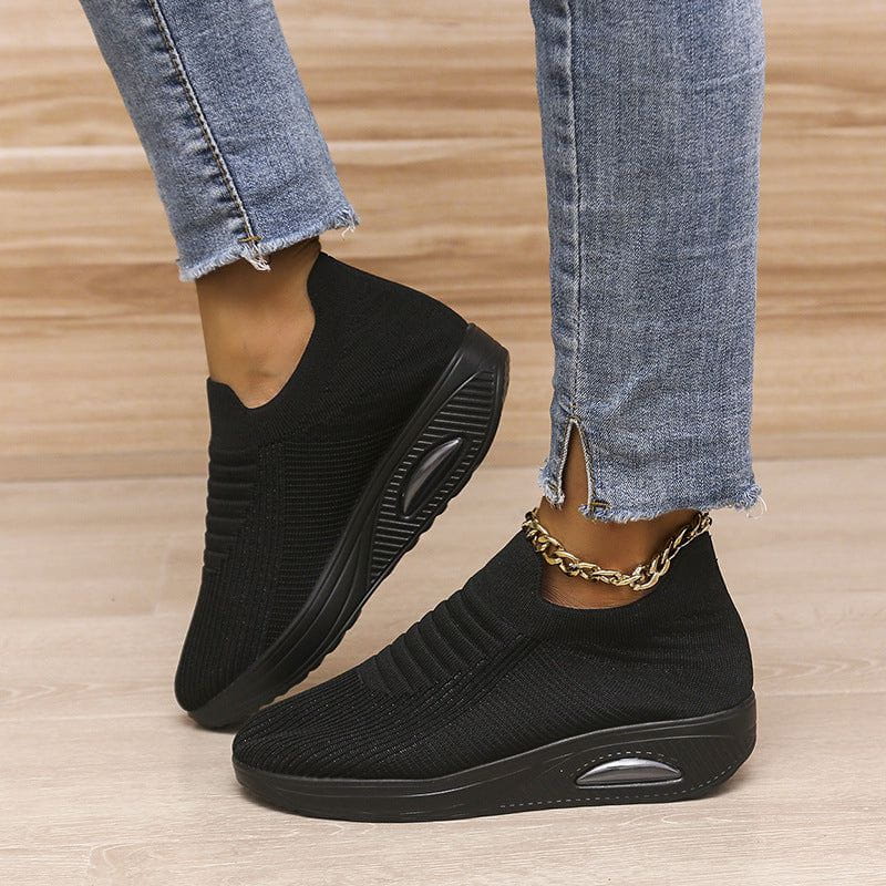 Cheky - New Stripe Design Mesh Shoes Fashion Slip On Air Cushion Shoes Breathable Round-toe Flats Women