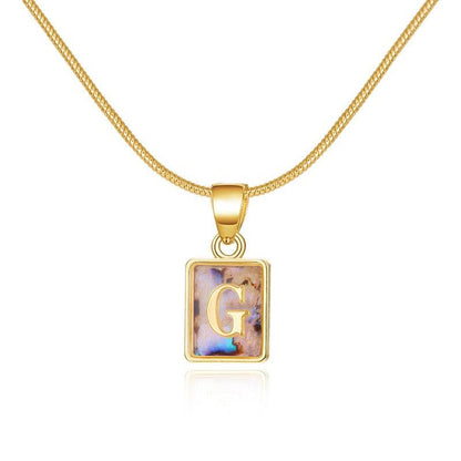 Cheky - 26 Letter Square Necklace Colorful Shell Luminous Pendant Chain Necklace For Women Temperament Ladies Jewelry