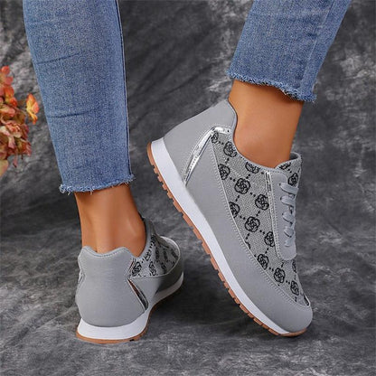 Cheky - Flower Print Lace-up Sneakers Casual Fashion Lightweight Breathable Walking Running Sports Shoes Women Flats