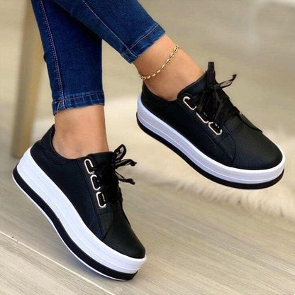 Cheky - Fashion Flats Sneakers Women Ribbon Lace-up Platform Shoes