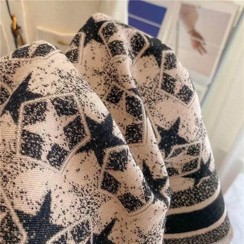 Cheky - Autumn And Winter Five-pointed Star Warm Scarf Female Long Thickened Artificial Cashmere Scarf