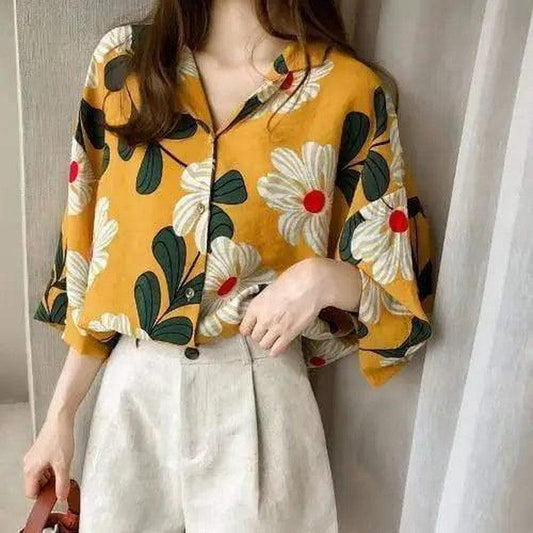 Cheky - Blouse Chiffon Sunscreen Shirt Retro Floral