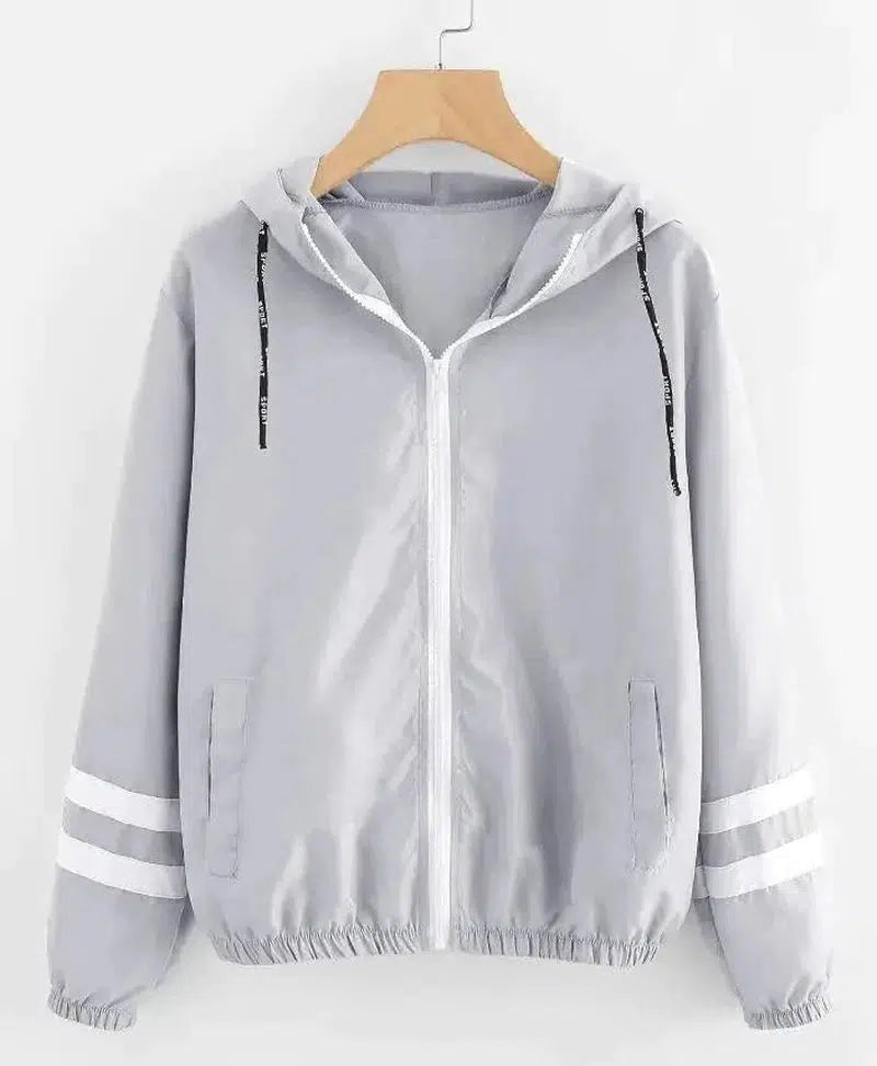 Cheky - Double Stripe Panelled Long-sleeved Hooded Jacket